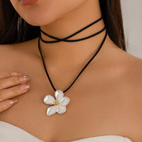 Thumbnail for Elegant Metallic Flower Pendant Velvet Chocker Necklace