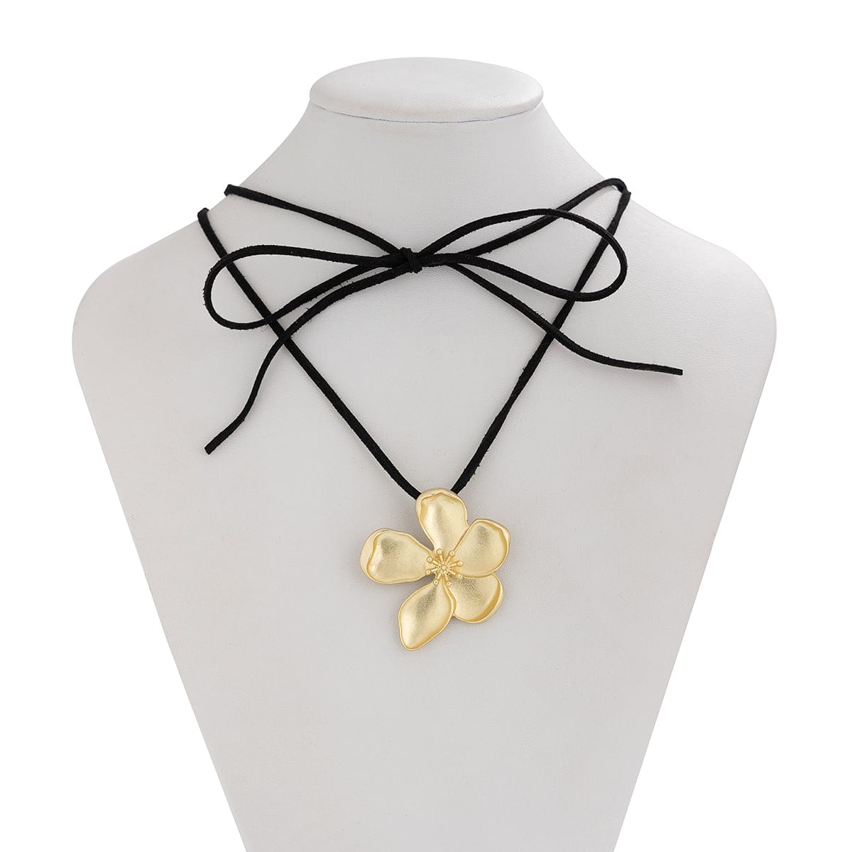 Elegant Metallic Flower Pendant Velvet Chocker Necklace