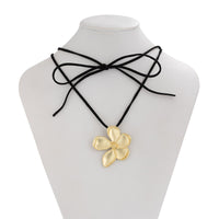 Thumbnail for Elegant Metallic Flower Pendant Velvet Chocker Necklace