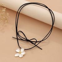 Thumbnail for Elegant Metallic Flower Pendant Velvet Chocker Necklace