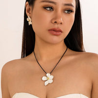 Thumbnail for Elegant Metallic Flower Pendant Wax Cord String Necklace Earrings Set