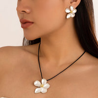 Thumbnail for Elegant Metallic Flower Pendant Wax Cord String Necklace Earrings Set