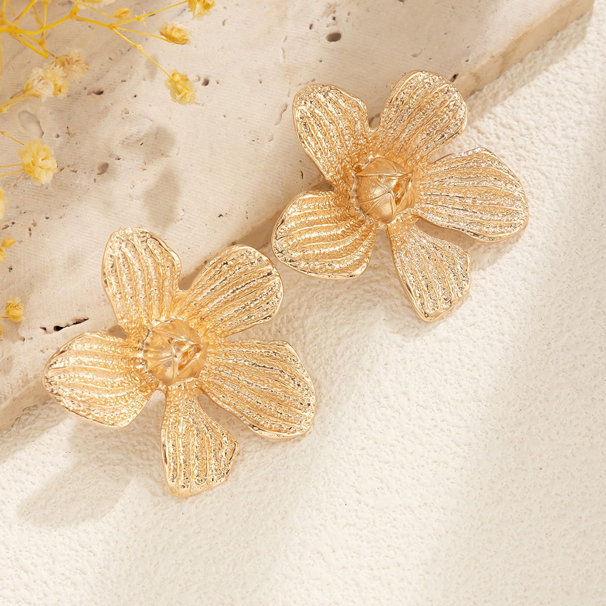 Elegant Metallic Textured Flower Earrings