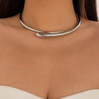 Thumbnail for Elegant Minimalist Gold Silver Tone Open Collar Necklace - ArtGalleryZen