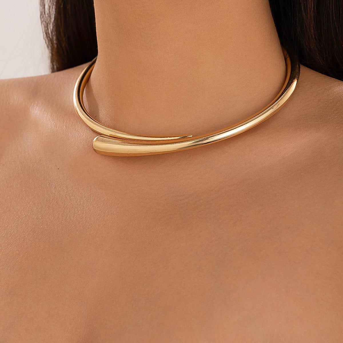 Elegant Minimalist Gold Silver Tone Open Collar Necklace