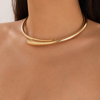 Thumbnail for Elegant Minimalist Gold Silver Tone Open Collar Necklace