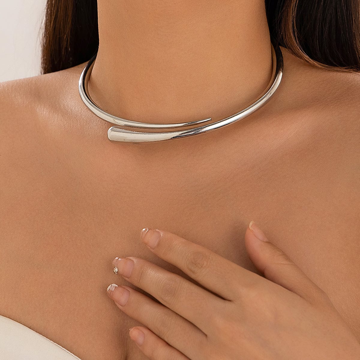 Elegant Minimalist Gold Silver Tone Open Collar Necklace