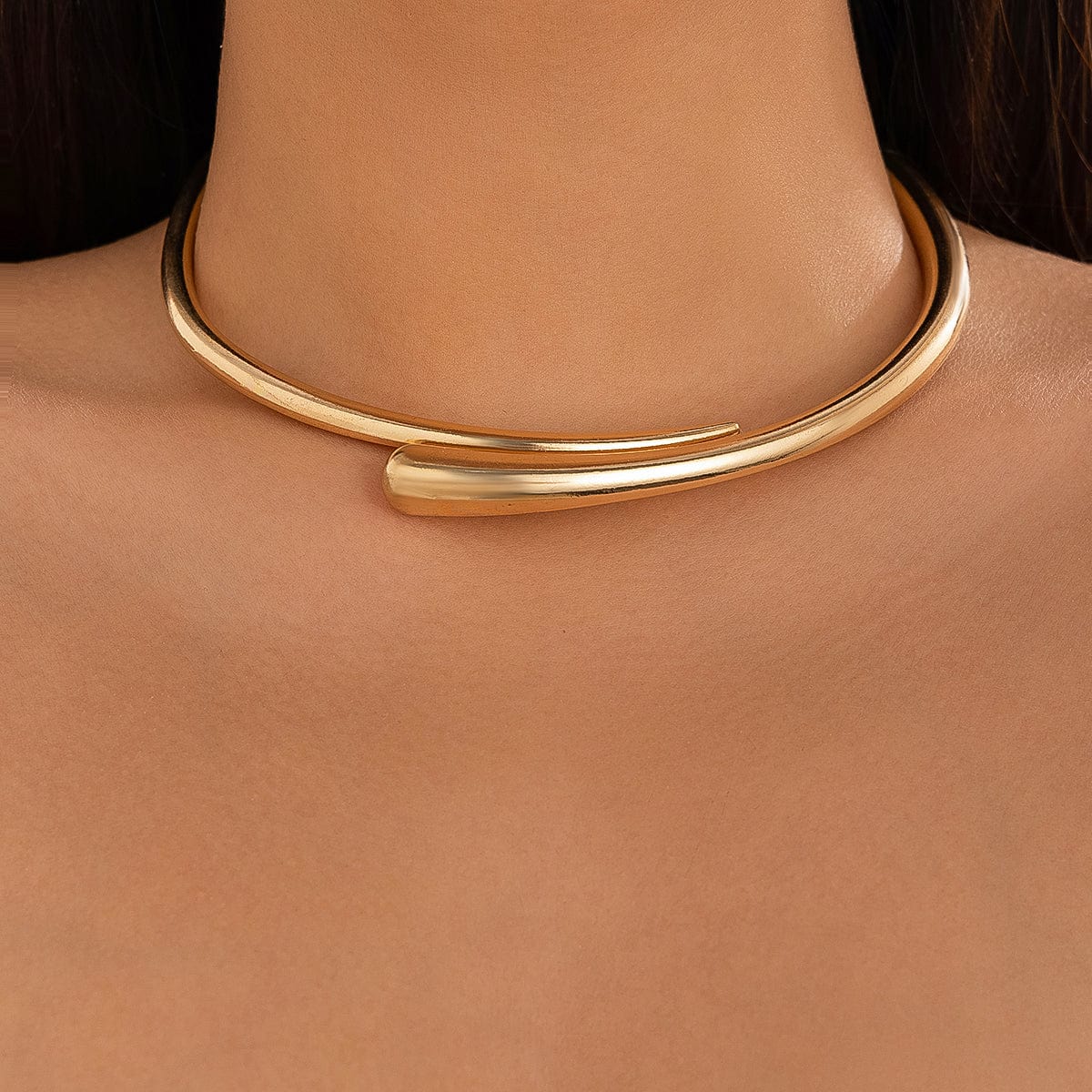 Elegant Minimalist Gold Silver Tone Open Collar Necklace