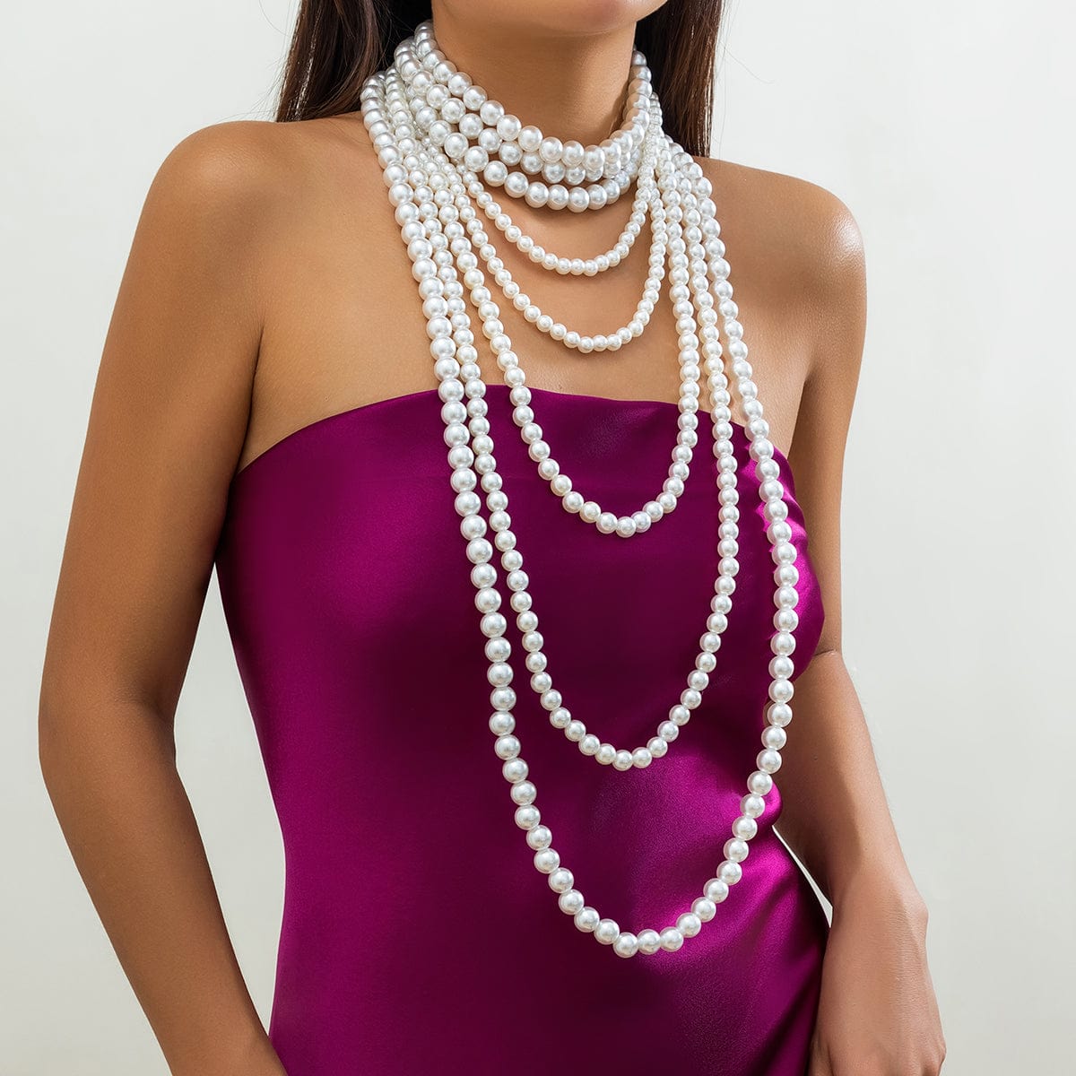 Elegant Multi-Layered Long Pearl Chain Necklace Set - ArtGalleryZen