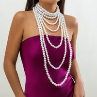 Thumbnail for Elegant Multi-Layered Long Pearl Chain Necklace Set - ArtGalleryZen