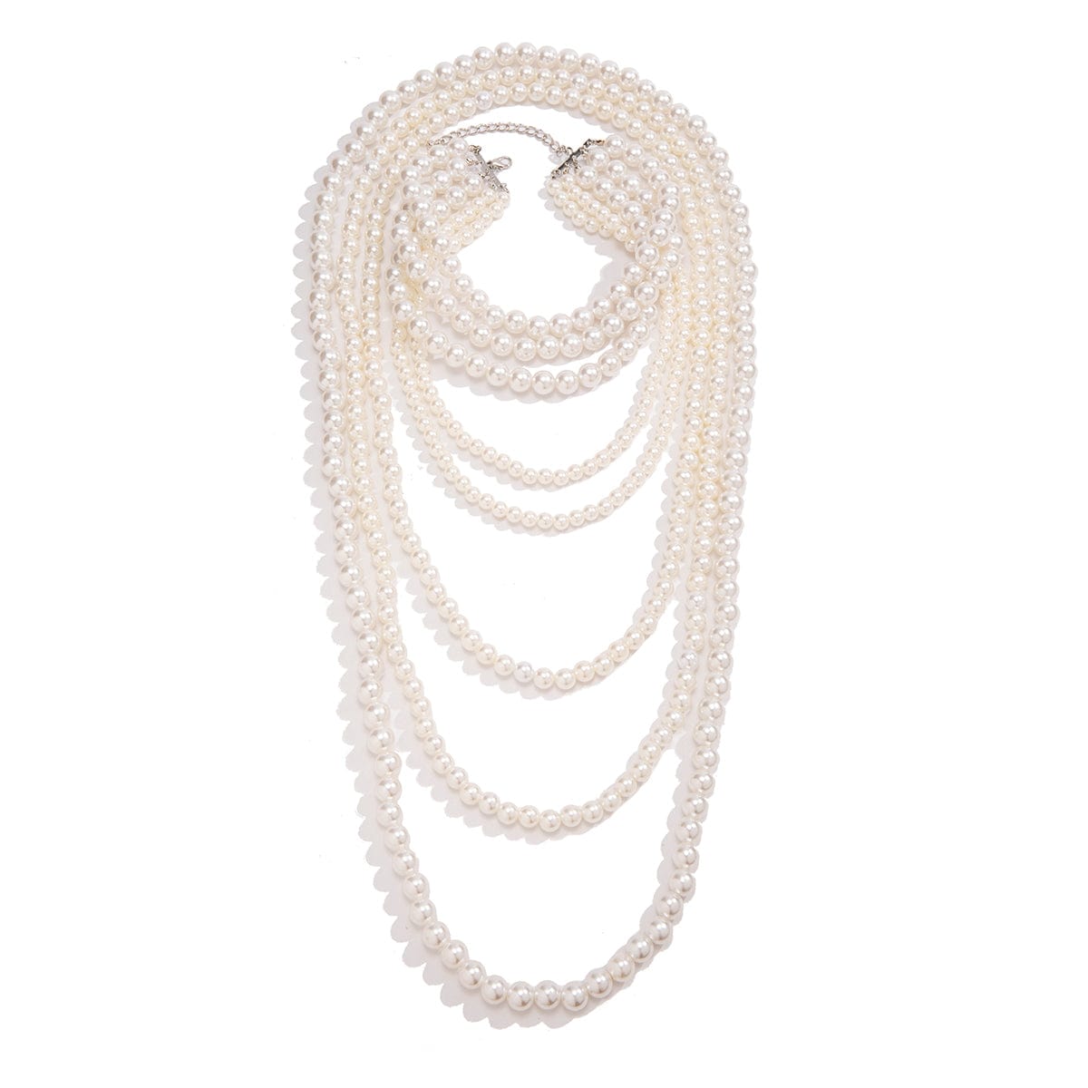 Elegant Multi-Layered Long Pearl Chain Necklace Set - ArtGalleryZen