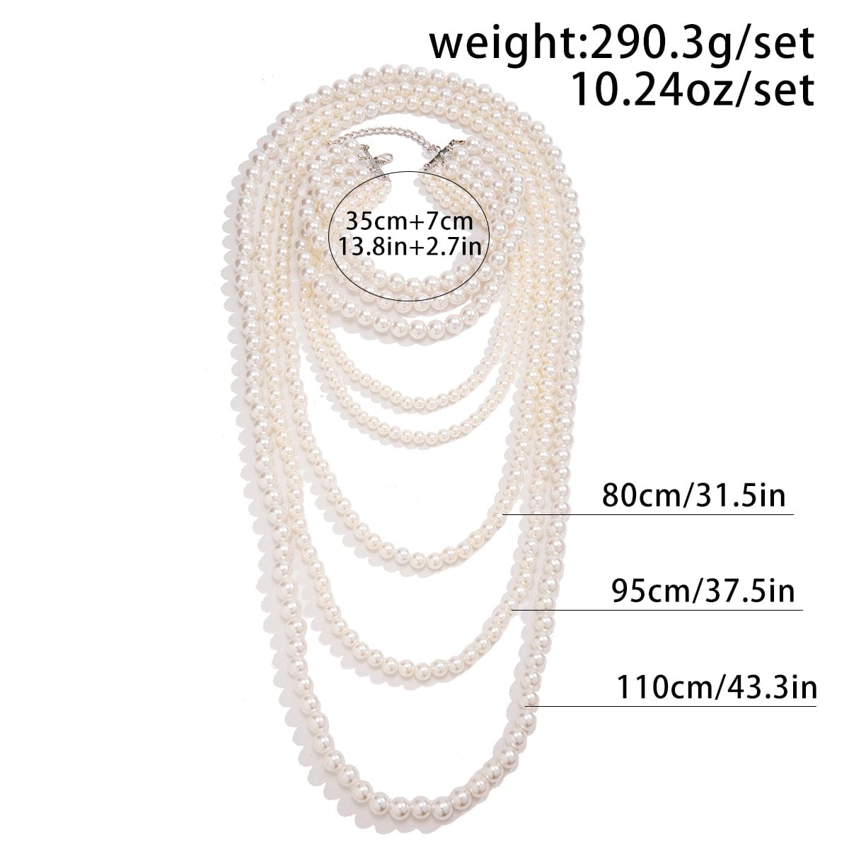 Elegant Multi-Layered Long Pearl Chain Necklace Set - ArtGalleryZen