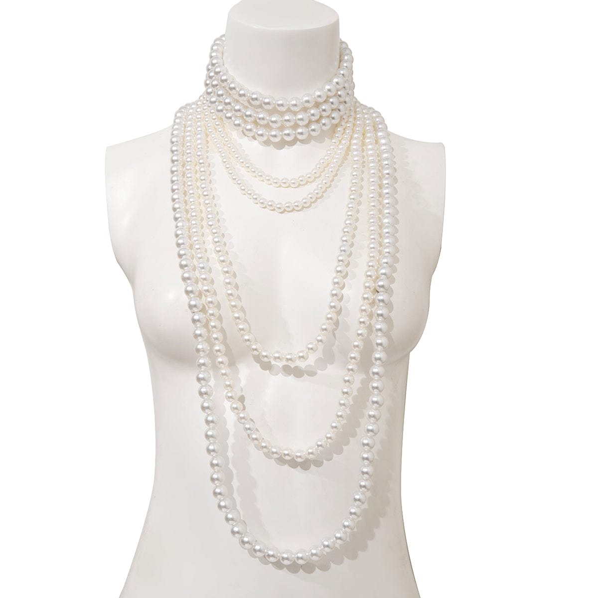 Elegant Multi-Layered Long Pearl Chain Necklace Set - ArtGalleryZen