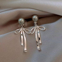 Thumbnail for Elegant Pearl Bowknot Ribbon Dangle Removable Earrings - ArtGalleryZen