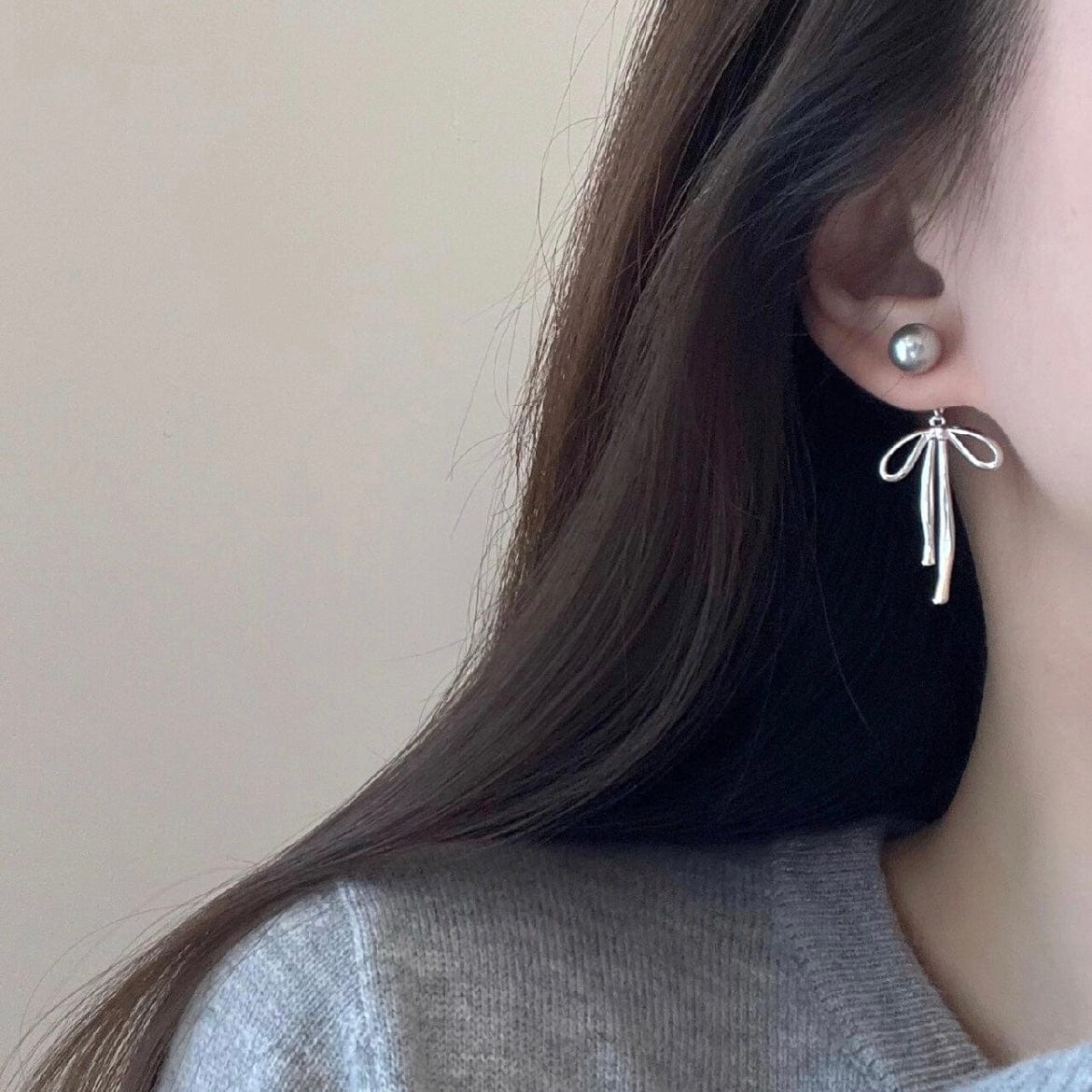 Elegant Pearl Bowknot Ribbon Dangle Removable Earrings - ArtGalleryZen