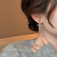 Thumbnail for Elegant Pearl Bowknot Ribbon Dangle Removable Earrings - ArtGalleryZen