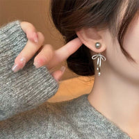 Thumbnail for Elegant Pearl Bowknot Ribbon Dangle Removable Earrings - ArtGalleryZen
