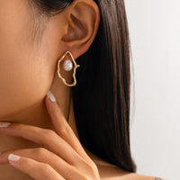 Thumbnail for Elegant Pearl Dangle Irregular Hoop Stud Earrings