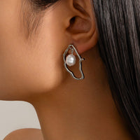 Thumbnail for Elegant Pearl Dangle Irregular Hoop Stud Earrings