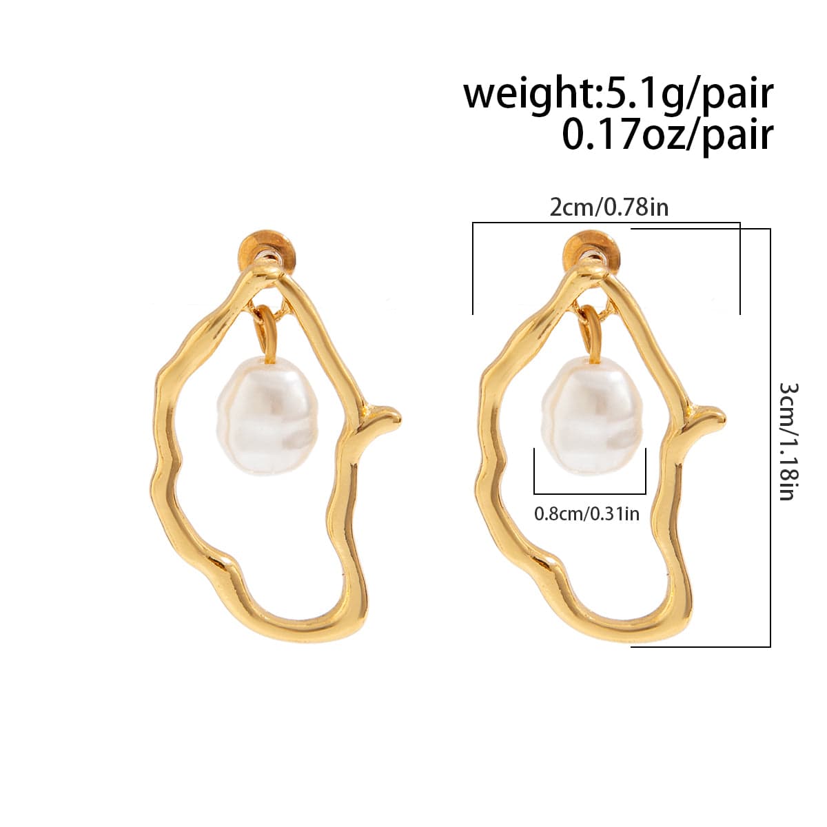 Elegant Pearl Dangle Irregular Hoop Stud Earrings