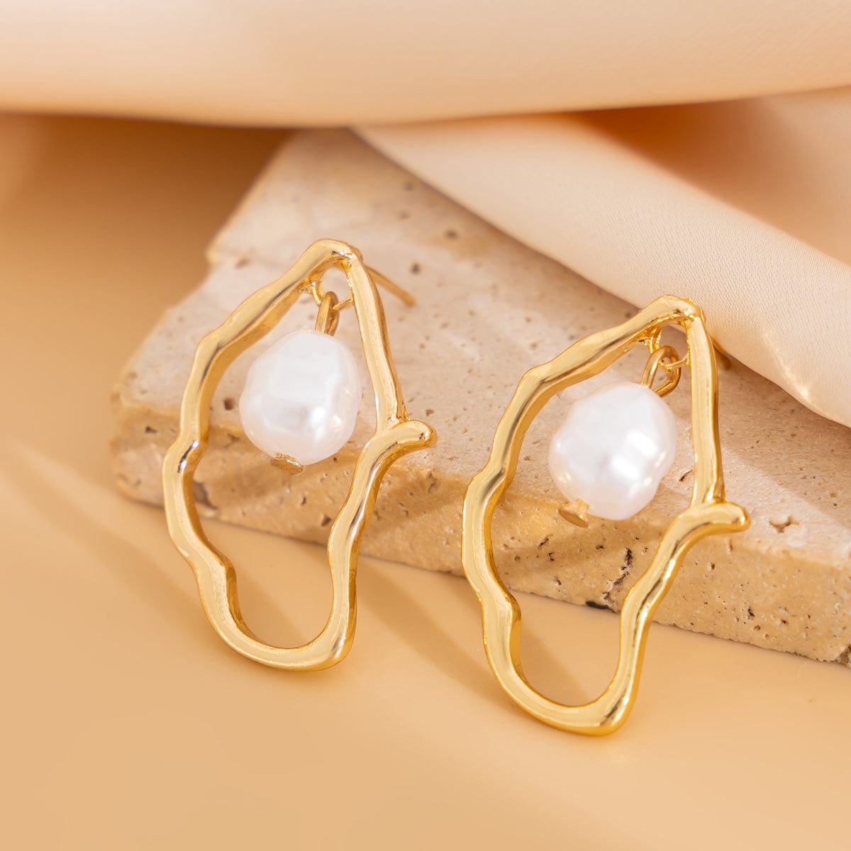 Elegant Pearl Dangle Irregular Hoop Stud Earrings