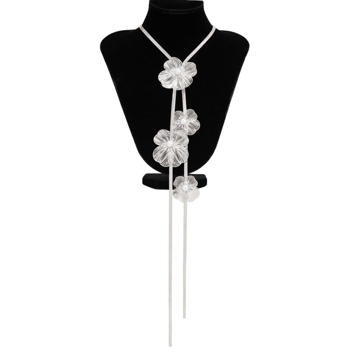 Elegant Pearl Flower Charm Snake Chain Y Necklace - ArtGalleryZen