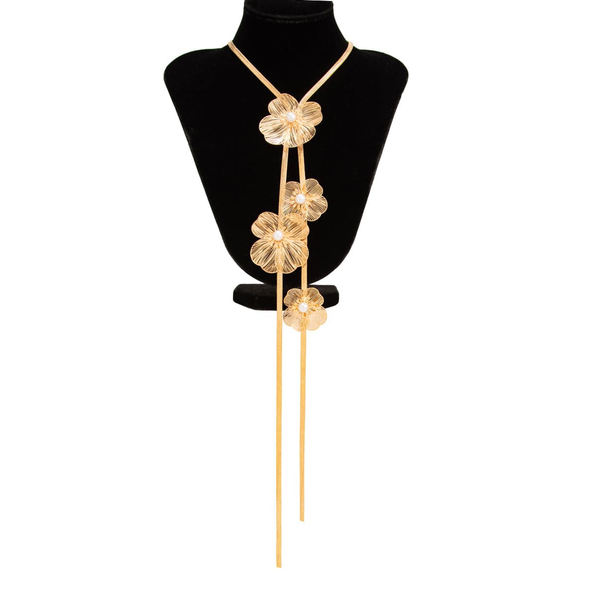 Elegant Pearl Flower Charm Snake Chain Y Necklace - ArtGalleryZen