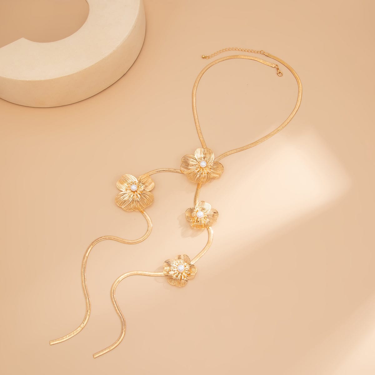 Elegant Pearl Flower Charm Snake Chain Y Necklace - ArtGalleryZen