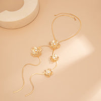 Thumbnail for Elegant Pearl Flower Charm Snake Chain Y Necklace - ArtGalleryZen