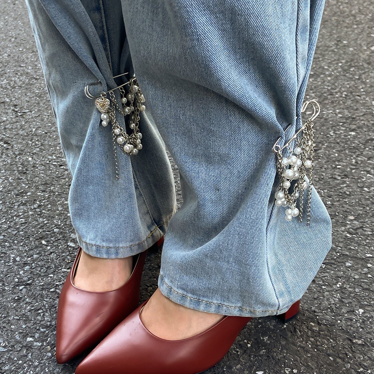 Elegant Pearl Heart Tassel Trouser Pin - ArtGalleryZen