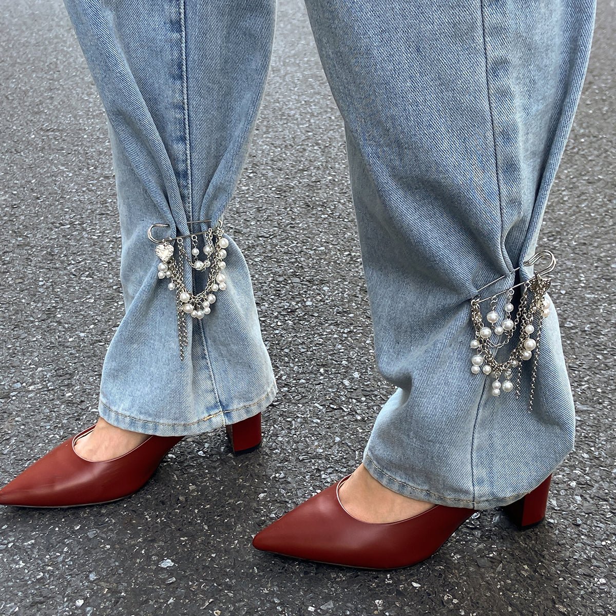 Elegant Pearl Heart Tassel Trouser Pin - ArtGalleryZen