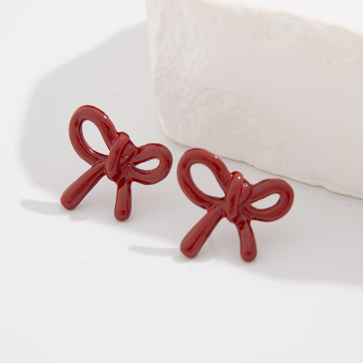 Elegant Red Enamel Bowknot Earrings - ArtGalleryZen