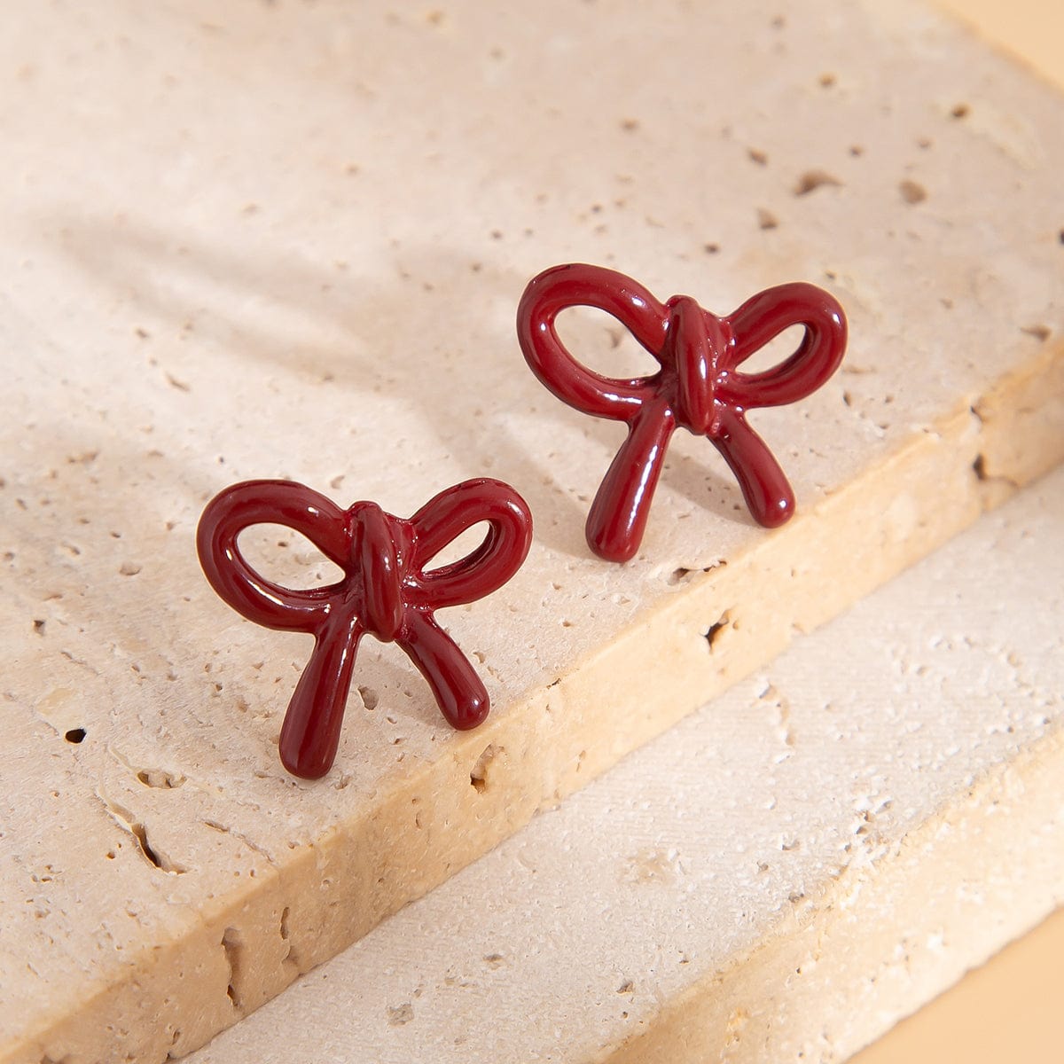 Elegant Red Enamel Bowknot Earrings - ArtGalleryZen
