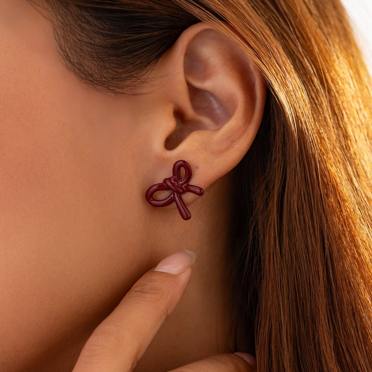 Elegant Red Enamel Bowknot Earrings