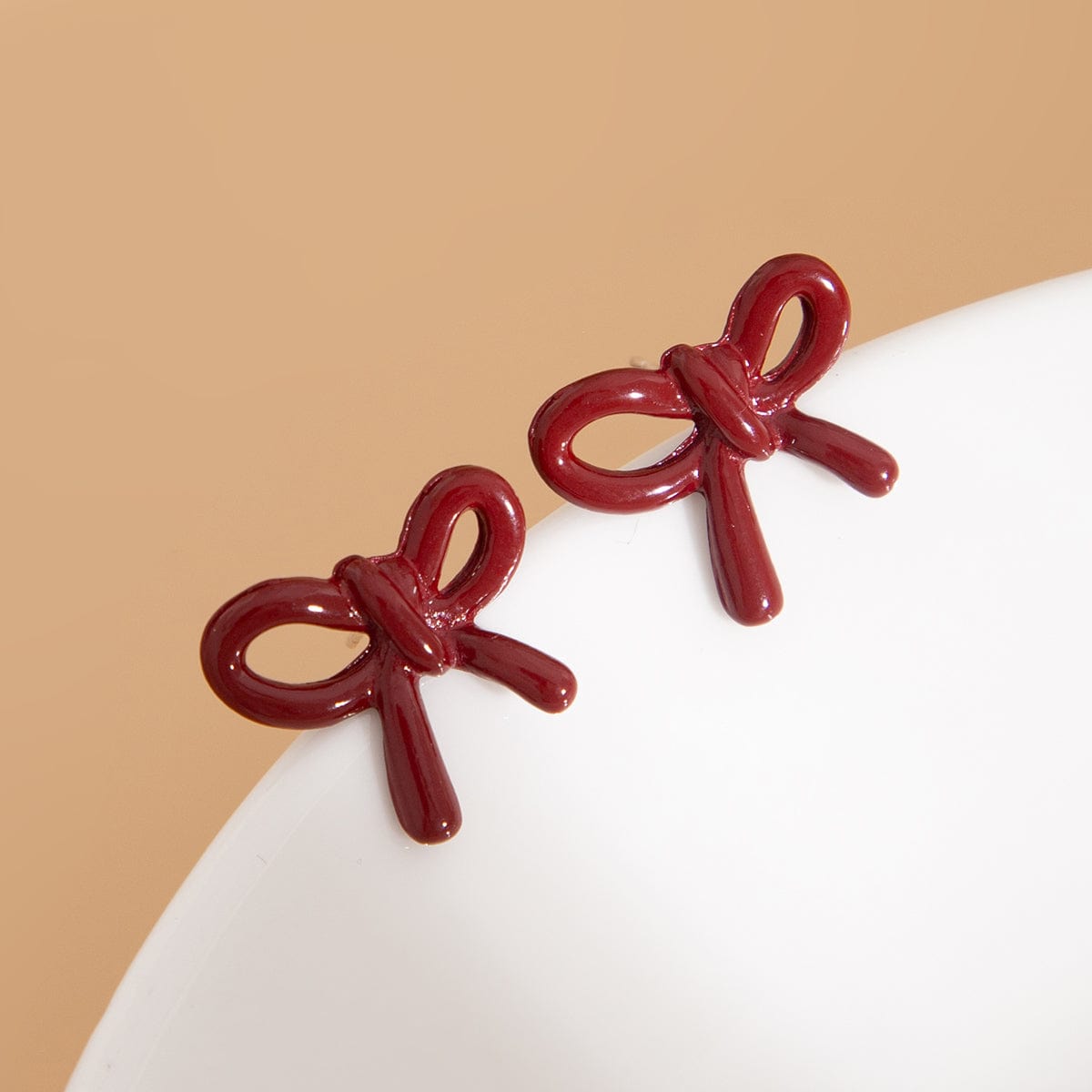 Elegant Red Enamel Bowknot Earrings