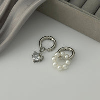 Thumbnail for Elegant Rhinestone Heart Pearl Dangle Huggie Hoop Earrings - ArtGalleryZen