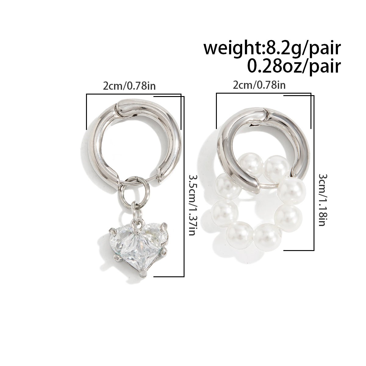 Elegant Rhinestone Heart Pearl Dangle Huggie Hoop Earrings - ArtGalleryZen
