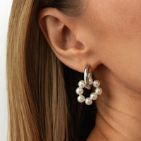 Thumbnail for Elegant Rhinestone Heart Pearl Dangle Huggie Hoop Earrings - ArtGalleryZen