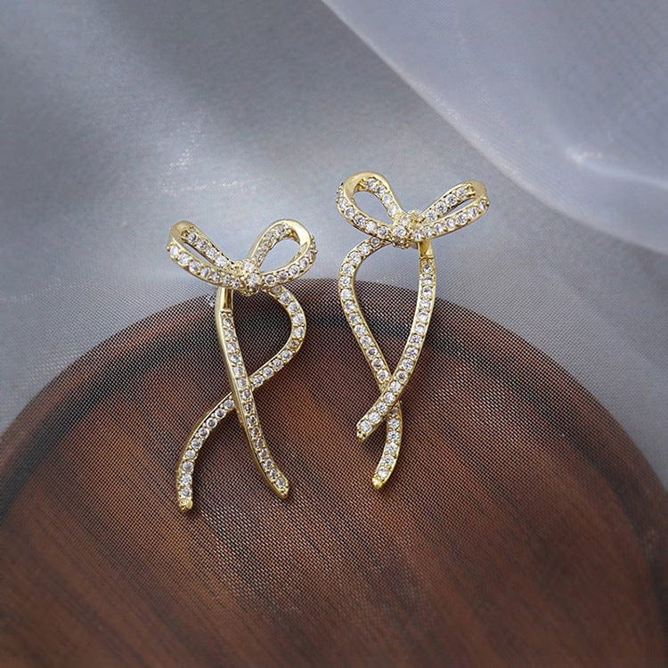 Elegant Rhinestone Inlaid Bowknot Earrings