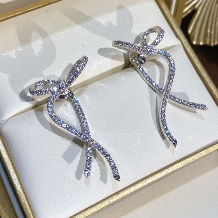 Elegant Rhinestone Inlaid Bowknot Earrings