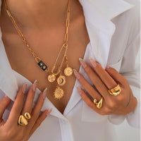 Thumbnail for Elegant Rhinestone Inlaid Enamel Round Disk Square Charm Paperclip Necklace - ArtGalleryZen