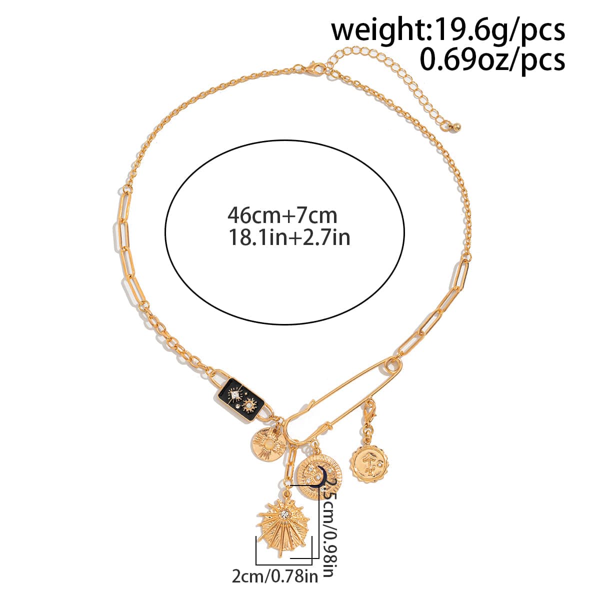 Elegant Rhinestone Inlaid Enamel Round Disk Square Charm Paperclip Necklace - ArtGalleryZen