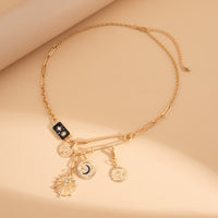 Thumbnail for Elegant Rhinestone Inlaid Enamel Round Disk Square Charm Paperclip Necklace - ArtGalleryZen