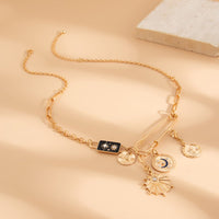 Thumbnail for Elegant Rhinestone Inlaid Enamel Round Disk Square Charm Paperclip Necklace - ArtGalleryZen