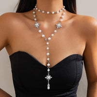 Thumbnail for Elegant Rhinestone Inlaid Pearl Long Chain Y Necklace