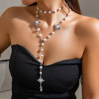 Thumbnail for Elegant Rhinestone Inlaid Pearl Long Chain Y Necklace