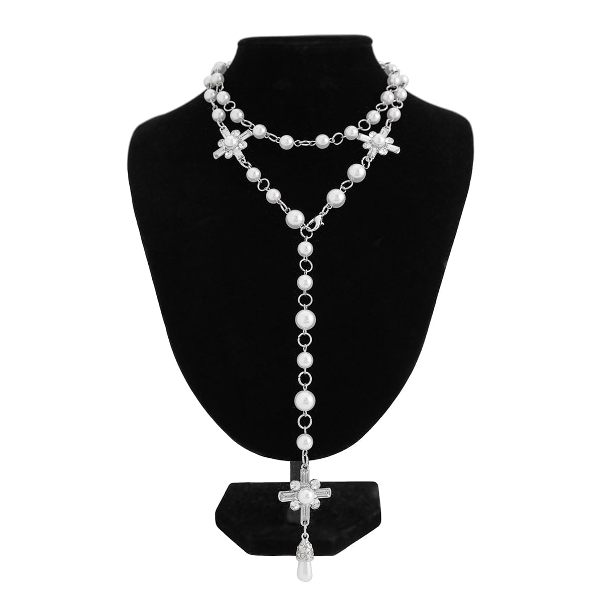 Elegant Rhinestone Inlaid Pearl Long Chain Y Necklace