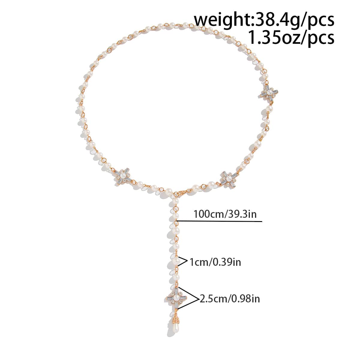 Elegant Rhinestone Inlaid Pearl Long Chain Y Necklace