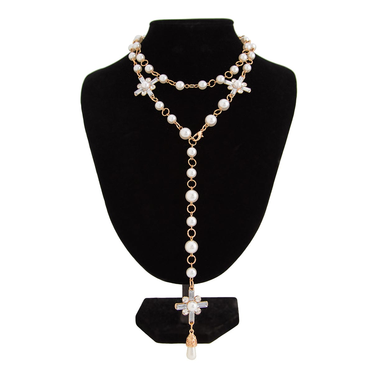 Elegant Rhinestone Inlaid Pearl Long Chain Y Necklace