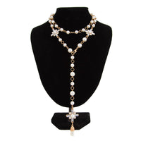 Thumbnail for Elegant Rhinestone Inlaid Pearl Long Chain Y Necklace